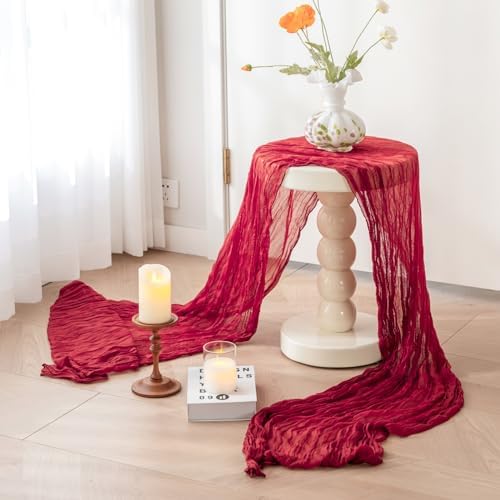 Sioloc Burgundy Red Cheesecloth Table Runner Fall Autumn Decor for Home 10ft Table Cloth for Wedding Birthday Party Bridal Shower Christmas Halloween Thanksgiving - Image 5