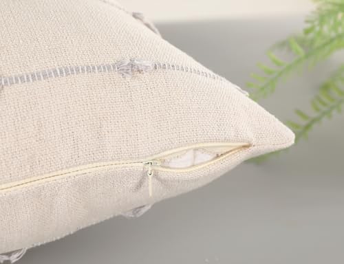 NUYECY Set of 2 Boho Throw Pillow Covers 22x22,Stone Grey and White Neutral Couch Pillow Case with Tassel Fringe Decorative,Modern Accent Farmhouse Cushion Covers for Sofa Couch Bed Living Room - Image 4