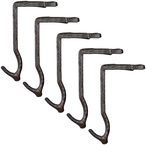 Lulu Decor,100% Cast Iron 10" Stocking Holder for Mantle Holds Up to 9 lbs Low Profile Design with Rubber Grip Ideal for Christmas Stockings Garland Holder Simple Natural Branch Shape (Set of 5) by LuluDecor