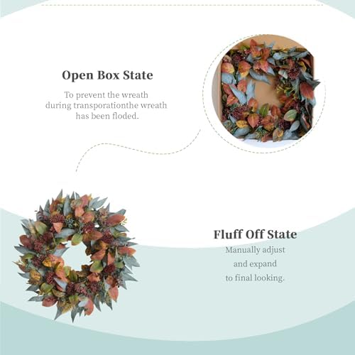 22-inch Fall Front Door Wreath Artificial Green Brown Autumn Leaf Red Thorn Fruit Fall Wreath Farmhouse Courtyard Indoor Outdoor Decoration Thanksgiving Harvest Festival Party Decoration - Image 4