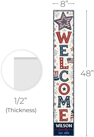 48x8" Custom 4th of July Welcome Porch Sign, Personalized Patriotic Porch Decor for Independence Day, Standing Welcome Sign for Front Door, PVC, Design 2 - Image 5