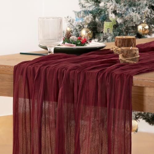 Burgundy Cheesecloth Table Runner Fall Dinning Runner for Christmas, 8 Pack - Image 3