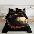Erosebridal Baseball Comforter Set King Size Sports Game Bedding Baseball Player Duvet Insert for Kids Boys Teens Retro Style Quilt for Room Dorm Decorative, Brown Down Comforter - Image 2