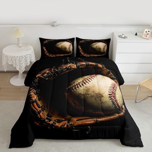 Erosebridal Baseball Comforter Set King Size Sports Game Bedding Baseball Player Duvet Insert for Kids Boys Teens Retro Style Quilt for Room Dorm Decorative, Brown Down Comforter - Image 2
