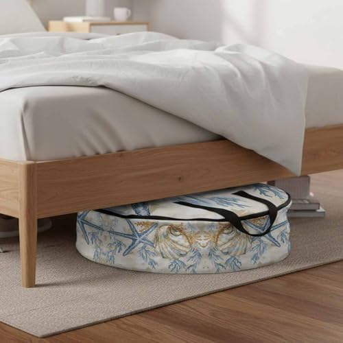 Ocean Life Round Storage Bag 36 Inch, Marine Coral Algae Shell Starfish Oil Painting Clothes Storage Container with Handles Heavy Duty Organizer for Comforter, Bedding & Holiday Wreaths - Image 6