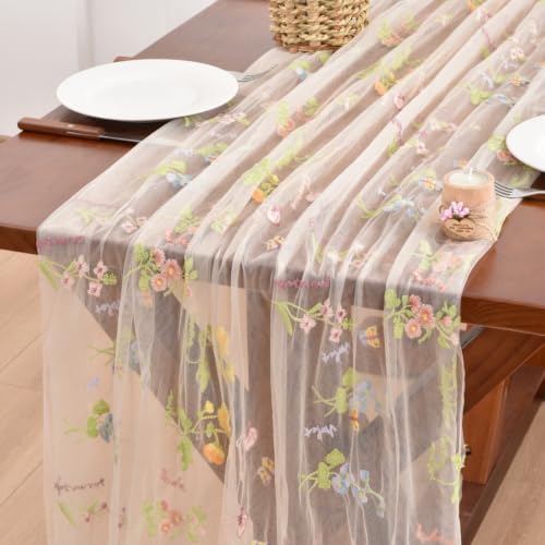 Butterfly Floral Table Runner Flowers Tea Garden Party Picnic Table Decor by Joanlody