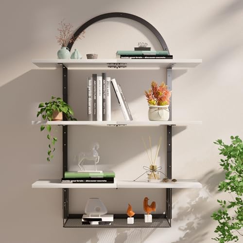 XLHOMO Floating Shelf for Wall- 31.5"x 24" 3+1 Tier White Bathroom Floating Shelves with Basket for Bathroom, Living Room,Bedroom and Kitchen - Image 4