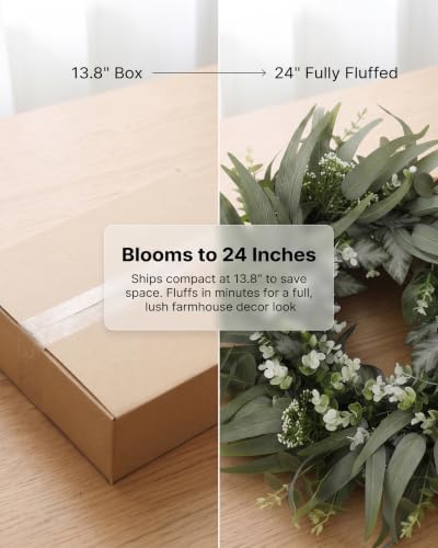 24 Inch Eucalyptus Wreath for Front Door, Farmhouse Decor Wreath - Image 2