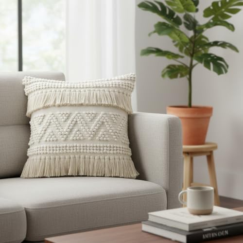 · REDEARTH · Textured Handwoven Throw Pillow Cases - Earthy Fringe Natural - Image 3
