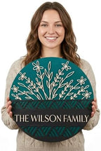 Personalized 18'' Welcome Sign for Front Door Decor,3D Custom Last Name Sign for Front Door,Modern Farmhouse Wood Round Wreath,Custom Name Housewarming,Wedding & Engagement Gifts for New Home by aoiame
