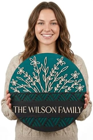 Personalized 18'' Welcome Sign for Front Door Decor,3D Custom Last Name Sign for Front Door,Modern Farmhouse Wood Round Wreath,Custom Name Housewarming,Wedding & Engagement Gifts for New Home by aoiame