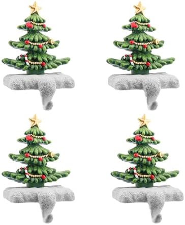 Christmas Stocking Holder Set of 4 with Glitter for Mantel Resin Stocking Hooks Fireplace Decor Sparkling Holiday Centerpiece Durable Indoor Christmas Gift by EHUOYAN