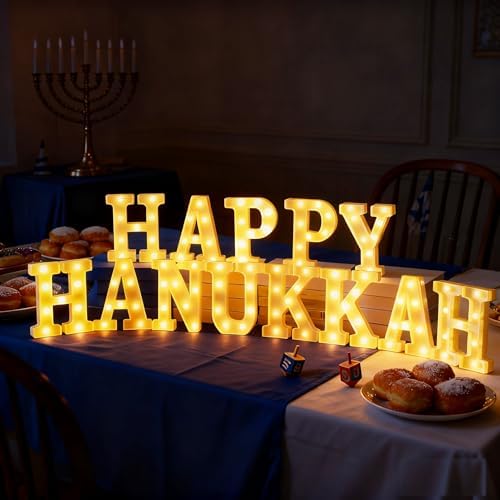 Aurelema 13 Pcs Hanukkah Decorations Happy Hanukkah LED Letter Lights Sign by Aurelema