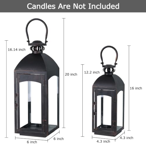 NEEDOMO Lanterns Decorative Indoor&Outdoor, 20''/16''H Set of 2 Outdoor Lanterns for Porch,Metal Frame Candle Holders Hanging Lights with Glass, Spring, Fall, Christmas - Image 2