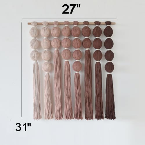 Macrame Wall Hanging Dip Dyed Red Yarn Balls Tassel Boho Decor 27"W*31"L - Image 6