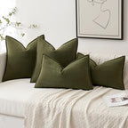 MIULEE Pack of 2 Olive Green Euro Shams Chenille Pillow Covers 22x22 Inch - Image 4
