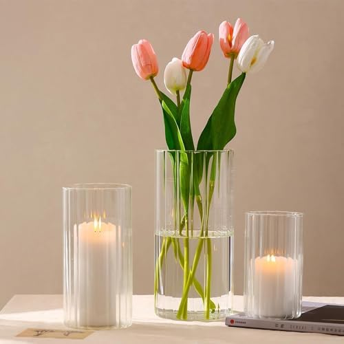 PHOSPHOR 18 Pcs Cylinder Glass Candle Holder 6'', 8'', 10'', Hurricane Candle Holder for Pillar Candle Tall Glass Cylinder Centerpieces Vases Floral Room Decor - Image 7
