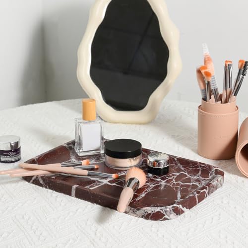 Marble Vanity Tray, 11.8in Stone Bathroom Tray for Countertop, Red Decorative Tray for Dresser Organizer, Luxury Serving Tray for Kitchen, Storage Dish for Kitchen Sink, Perfume, Jewelry Holder - Image 6