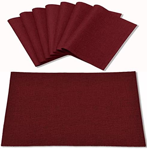 Cloth Burgundy Placemats Set of 8, Linen Type Fabric Placemats Machine Washable Heat Resistant Placemats Polyester Place Mats for Halloween, Thanksgiving and Christmas Dining Table (Burgundy) by Rinpon
