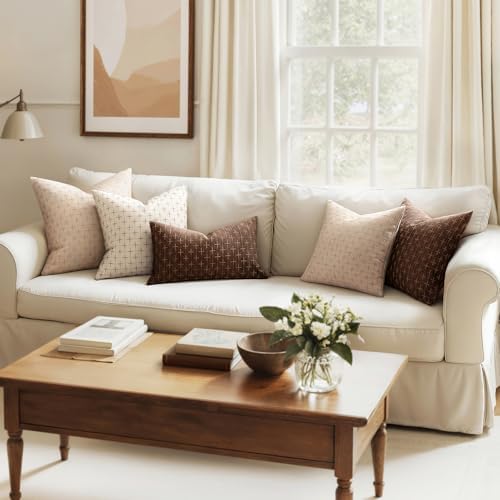MIULEE Pack of 2 Decorative Burlap Linen Euro Sham Brown Throw Pillow Covers Modern Farmhouse Vintage Pillowcases Rustic Woven Textured Cushion Cover for Sofa Couch Bed 26x26 Inch Dark Coffee - Image 5