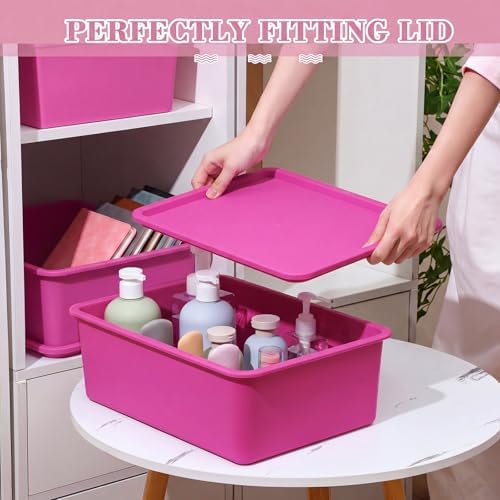 Menkxi 4 Pcs Storage Bins with Lids, Dark Pink, Light Pink, Large - Image 5