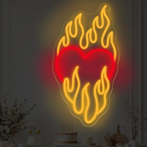Heart With Fire Neon Sign, Love Neon Light, Burning Heart Decor by DMDMBSR