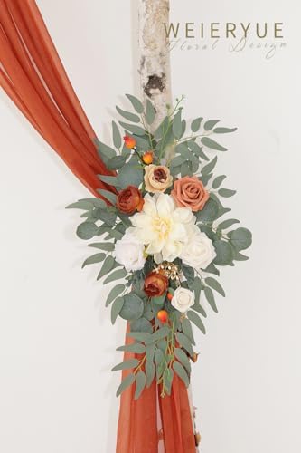 Artificial Wedding Arch Flowers Kit(Pack of 3),2Pcs Artificial Flower Arch Decor,1Pcs Sheer Drape for Wedding Ceremony Arbor for WeddingCeremony (Burnt Orange Wedding) - Image 4