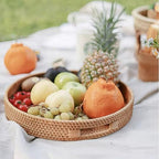 14" Round Rattan Tray, Hand Woven Serving Tray with Handles, Wicker Serving Basket, Decorative Tray for Home Decor, Natural - Image 3