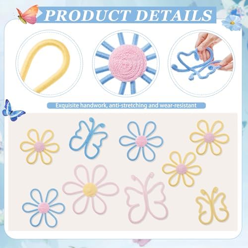 Wesiti 9 Pcs Boho Nursery Decor 3 Size Daisy Flower and Butterflies Woven Macrame Wall Hanging for Home Nursery Bedroom Dorm Wall Art(Classic Color) - Image 3