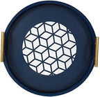 Kate and Laurel Caspen Round Cut Out Pattern Decorative Tray with Gold Metal Handles, 15.5", Navy and Gold - Image 5