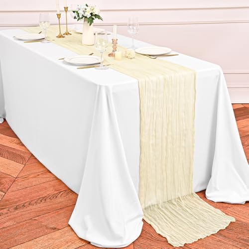 24 Pack Ivory Table Runner 10Ft Cheesecloth Table Runner Rustic Gauze Table Runners Romantic Long Cream Sheer Fabric Cheese Cloth Table Runners for Wedding Party Bridal Baby Shower - Image 5