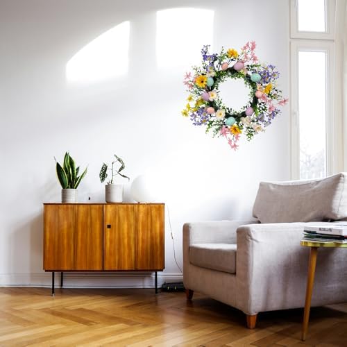18 Inch Spring Easter Wreath, Flacredyyy Artificial with Leaves Flowers and Eggs, Easter Eggs Wreath for Front Door Indoor Farmhouse Office Home Decor - Image 5