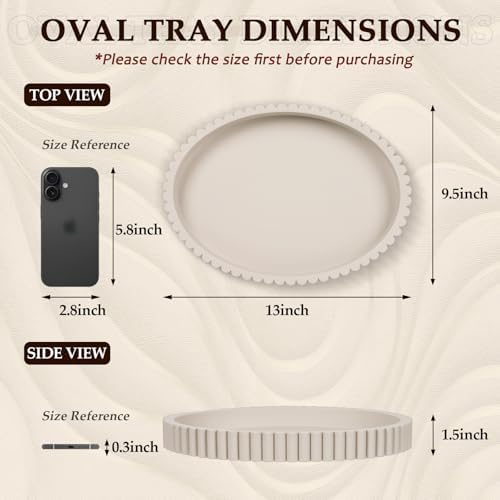 Oval Tray for Coffee Table Decor, 13" Concrete Coffee Table Tray,Cream Gray - Image 3