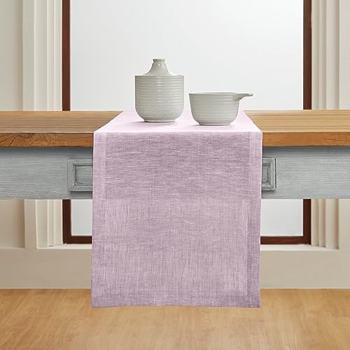 Solino Home 100% Pure Linen Table Runner Lavender Long, Athena 14 x 90 in - Image 2