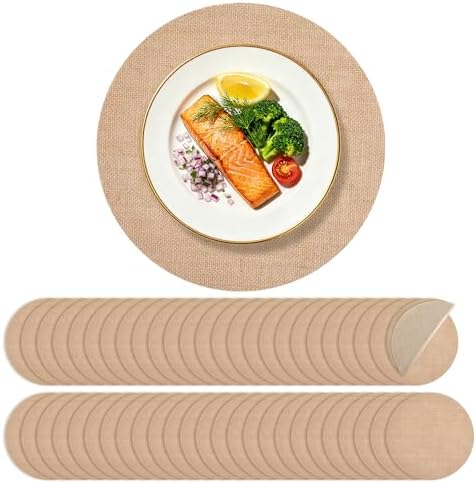 50 Pieces 13.78 Inch Burlap Round Placemats Reusable Rustic Jute Table Mat by COSINIA