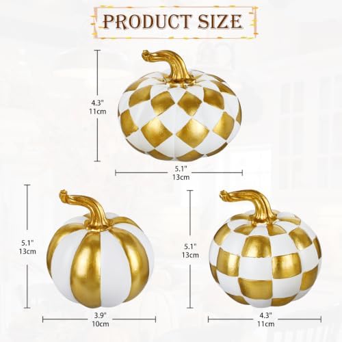 Briful 3-Piece White and Gold Resin Pumpkin Set Modern Fall Decor - Image 2