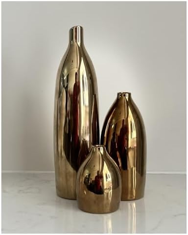 Gold Vase Set - Ceramic Vases Home Decor, Modern Decorative Vase for Flower, Table Centerpieces for Dining Room Living Room Entrance Console Fireplace Bookshelf Kitchen Bathroom Shelf (Gold) by Mdaolv
