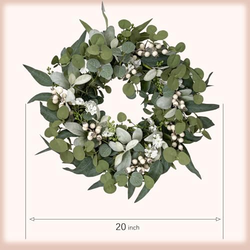 Idyllic Berries Eucalyptus Wreaths for Front Door, 20" Artificial Spring Summer Green Leaf Wreath for Farmhouse Wall Wedding Decor Window Front Porch Decor - Image 3