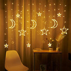 Moon and Stars Decor Curtain Lights, 11.5ft String Lights for Bedroom, Christmas, Ramadan Decor, Indoor LED Fairy Twinkle Light, Battery Operated or USB Plug-in (Warm Yellow + Remote) - Image 4