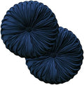 Teieas 2 Pcs Round Throw Pillows Decorative Velvet Pleated Navy Blue by Teieas