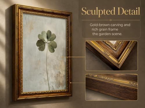 Vintage Gold Framed Vintage Plant Wall Art Four-leaf clover Canvas Wall Decor Retro Shamrocks Poster Print Artwork Patrick's Day painting Picture for Home Living Bedroom Farmhouse Hallway - Image 3
