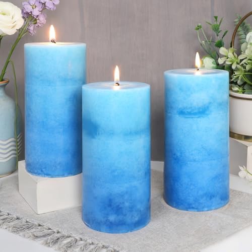 Pillar Candles Ocean Scented, Immeiscent Aromatherapy Candles, 60+ Hours Burn Long Lasting, Blue Mottled Layered Candles for Home Scented, SPA, Restaurant, Set of 3 - Image 4