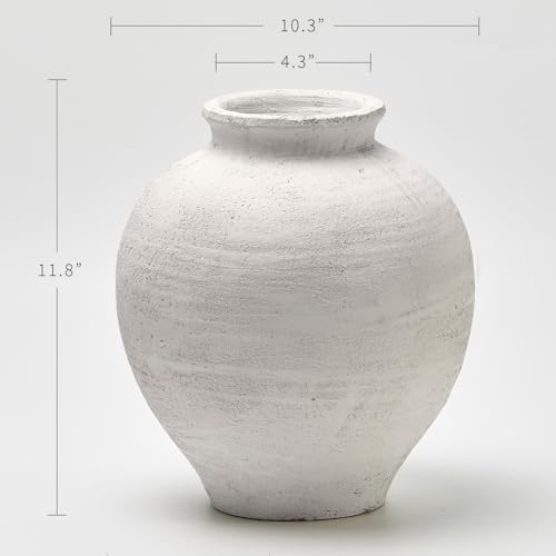 LB2 White Ceramic Large Vase, 11.8" Tall Zen Style, Terra Cotta Pitcher, Distressed Farmhouse Decor, Pottery Decorative Flower for Home Decor (C - White 11.8") - Image 5