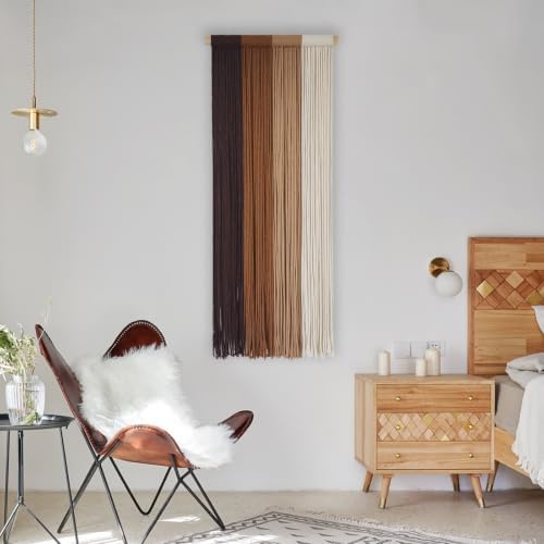 TANNCOY Boho Macrame Wall Hanging, Hand-Dyed Cotton, Brown, 15.75 x 40 in - Image 3
