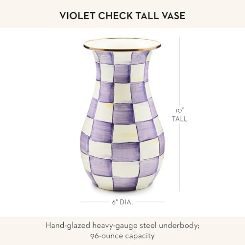 MACKENZIE-CHILDS Enamel Tall Vase, Purple-and-White Violet Check - Image 4