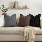 decorUhome Linen Fringe Chocolate Throw Pillow Covers 26x26 Set of 2 - Image 6