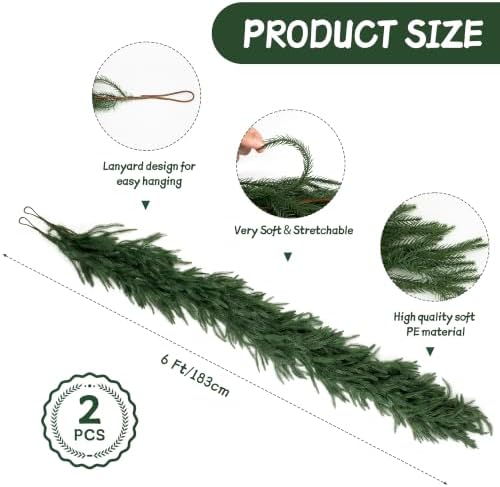 6FT 2 Pack Norfolk Pine Garland, Realistic Christmas Mantel Decor - Image 2