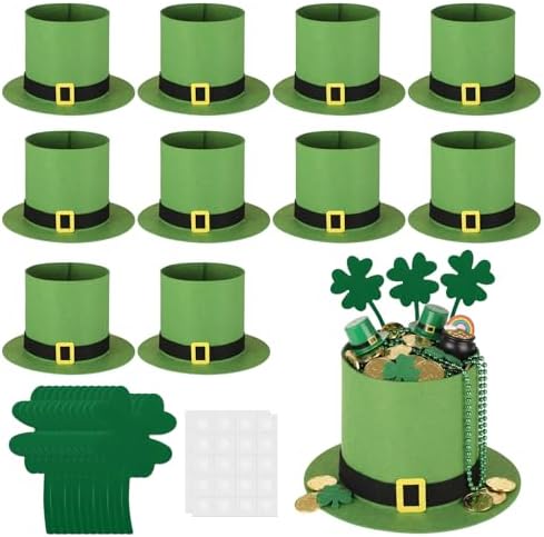 Leinuosen 10 Pack St. Patrick's Day Leprechaun Hat Candy Bucket Set 5 Inch Irish Lucky Leprechaun Hat Treat Containers Centerpiece for St. Patrick's Day Irish Favor Box Holiday Table Home Party Decor by Leinuosen