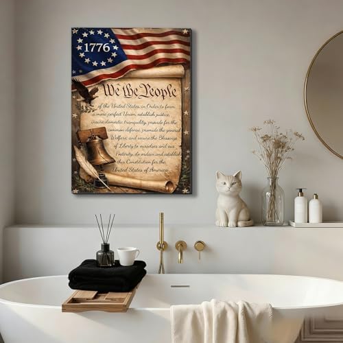 Ship Next Day - USA Flag and Constitution Canvas Wall Decor, Framed American Patriotic Art Print with Liberty Bell and Quill, Rustic Farmhouse Americana Painting, Made in USA - Image 4