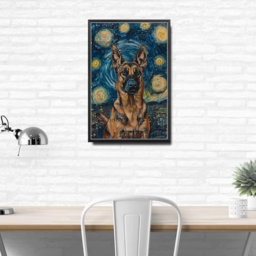 Metal Sign Vintage Tin Sign Belgian Malinois Starry Night Guardian Watchful Malinois in Sky for Home Security Spaces and Seasonal Displays Rustproof Aluminum 12×16 Inches with Metal Frame - Image 3